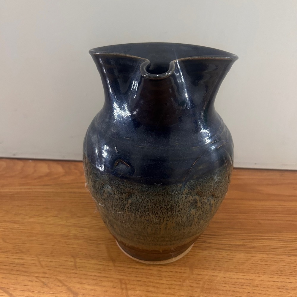 Taylor Studio Pottery Pitcher Handcrafted Blue Glaze Ceramic Vessel 2000 Signed